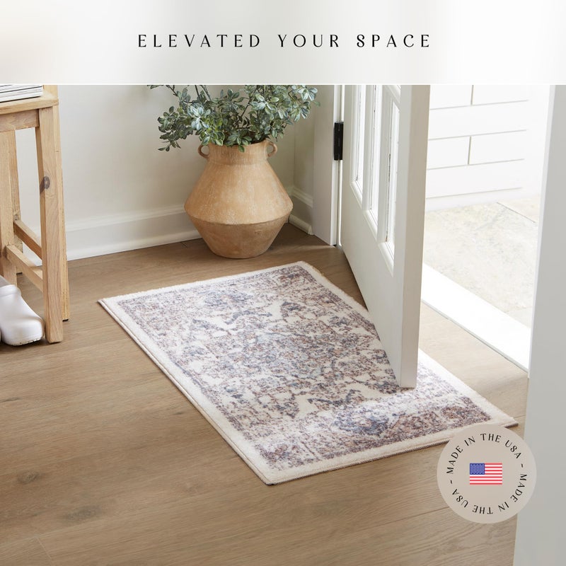 Maples Rugs Tapestry Farmhouse Area Rugs â€“ Made in USA â€“ Washable, Non Slip Indoor Carpet for Entryway, Foyer, Kitchen, and Bathroom, 1'8 x 2'10, Taupe/Grey - Image 2